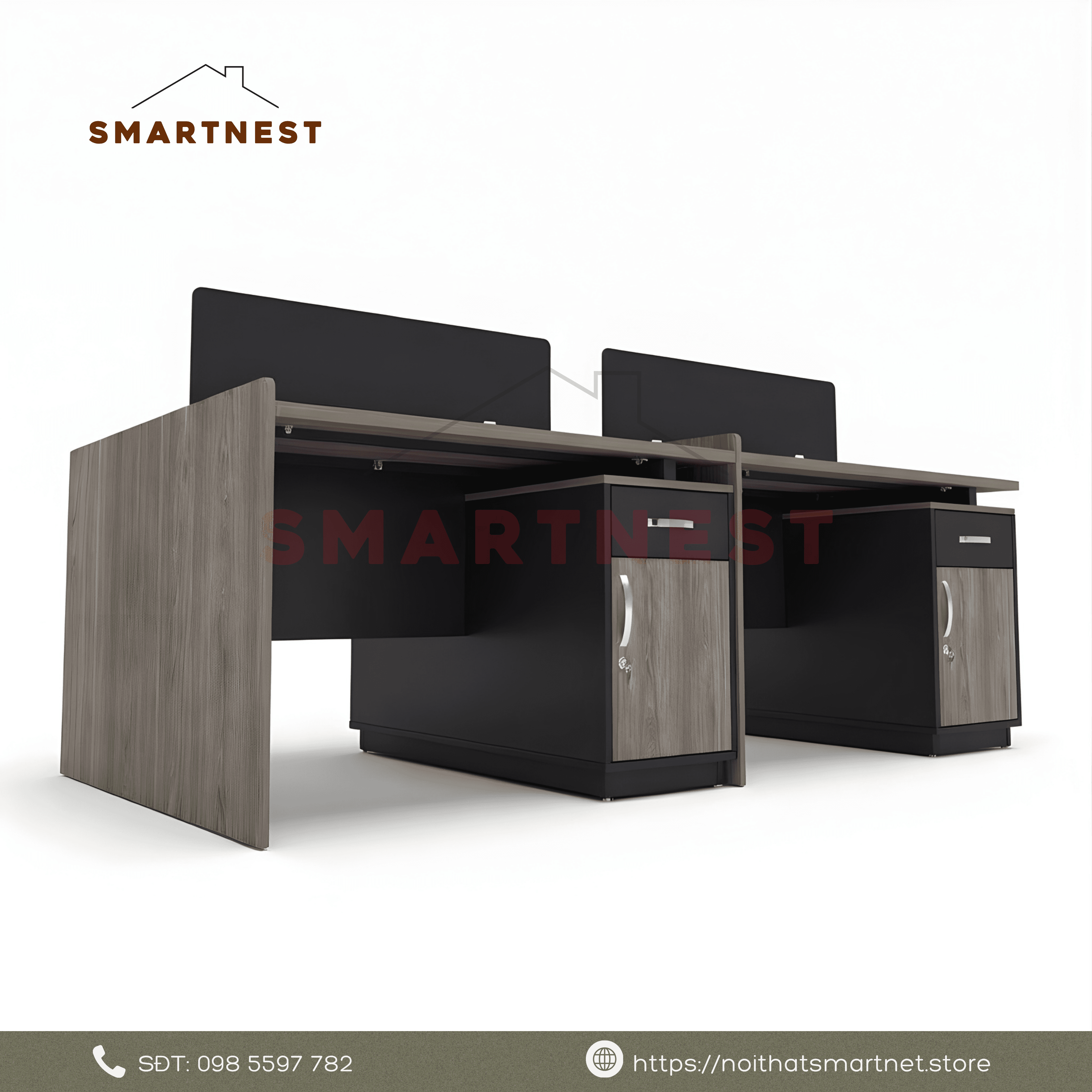 Bàn cụm 4 người SMARTNEST kèm tủ phụ và vách ngăn